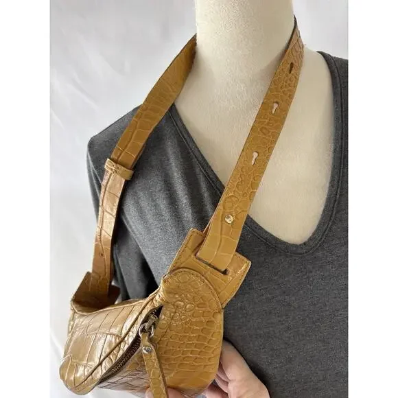 Nanushka Lubo Belt Bag Curry Brown Embossed Leather Crossbody Croc